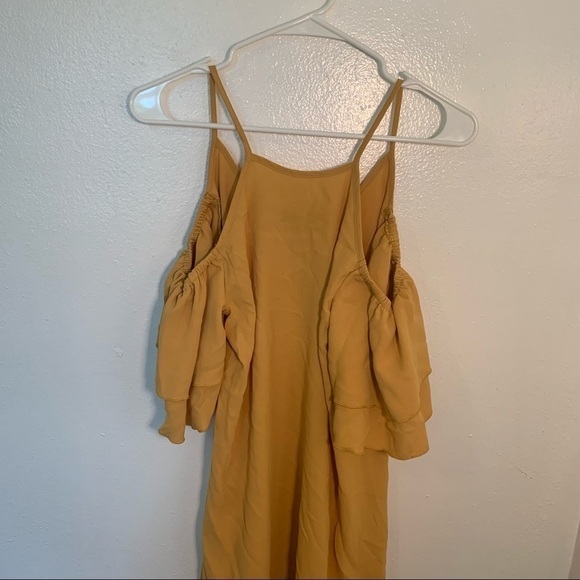Shein Ruffle Cold Shoulder Dress Mustard Yellow - Picture 5 of 15